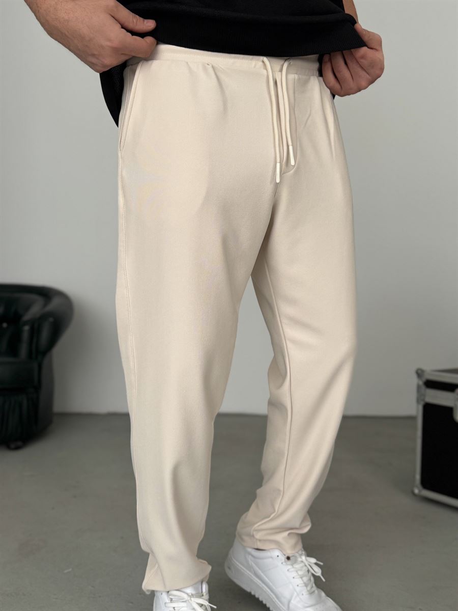 Beige Straight Fit Textured Trousers TW-1011