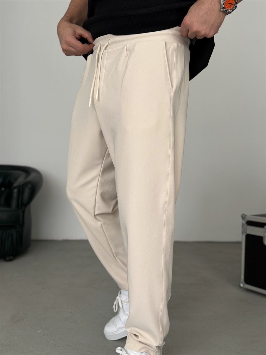 Beige Straight Fit Textured Trousers TW-1011