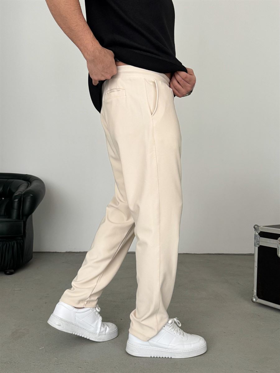 Beige Straight Fit Textured Trousers TW-1011