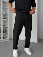Black Straight Fit Textured Trousers TW-1011