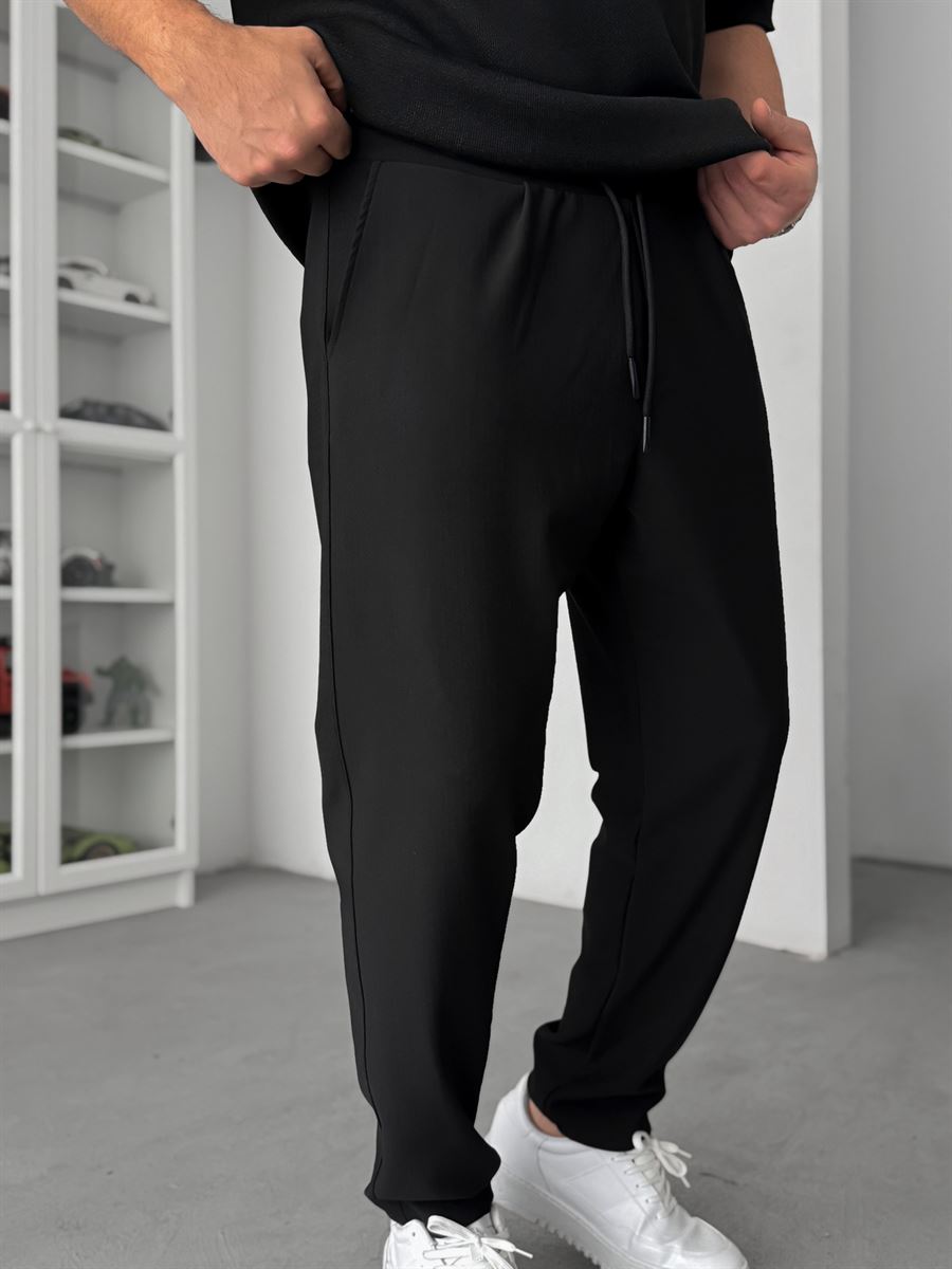 Black Straight Fit Textured Trousers TW-1011