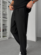 Black Straight Fit Textured Trousers TW-1011