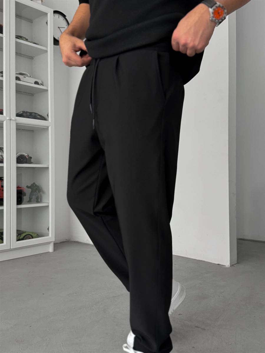 Black Straight Fit Textured Trousers TW-1011