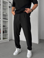 Black Straight Fit Textured Trousers TW-1011