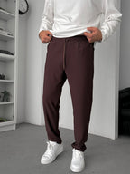 Coffee Straight Fit Textured Trousers TW-1011