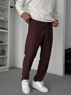 Coffee Straight Fit Textured Trousers TW-1011