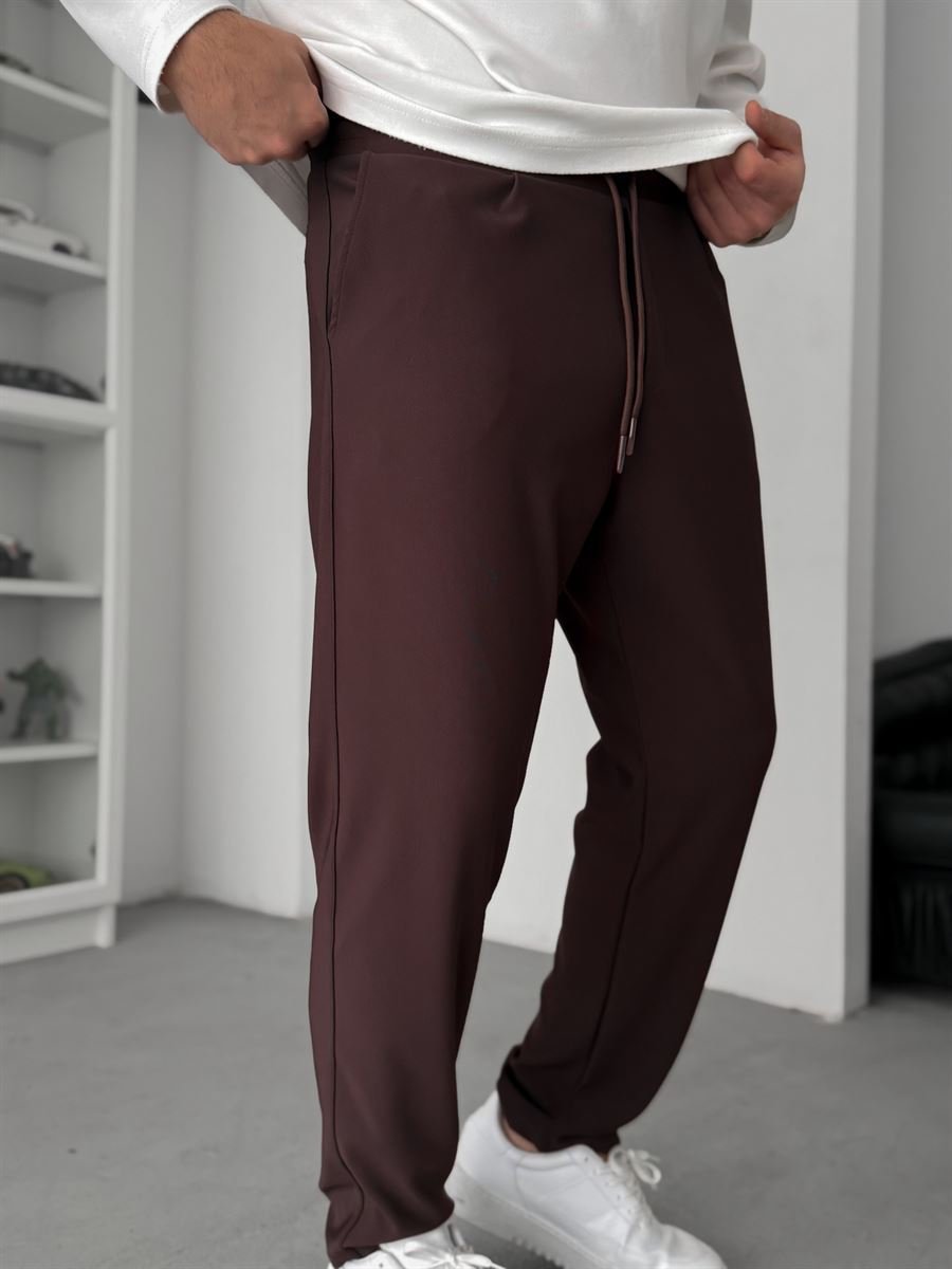 Coffee Straight Fit Textured Trousers TW-1011