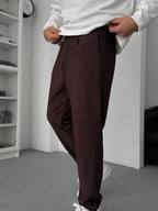 Coffee Straight Fit Textured Trousers TW-1011