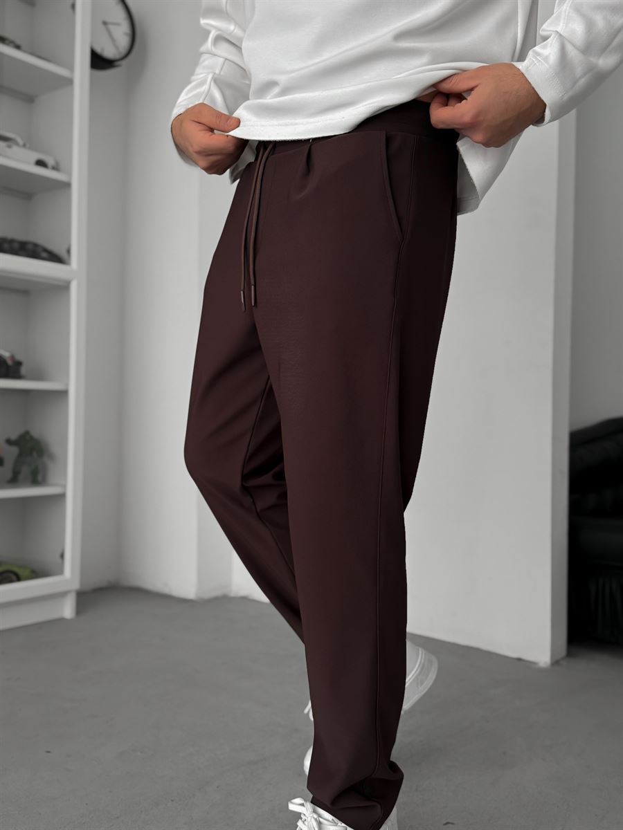 Coffee Straight Fit Textured Trousers TW-1011