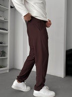 Coffee Straight Fit Textured Trousers TW-1011
