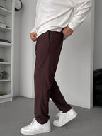 Coffee Straight Fit Textured Trousers TW-1011