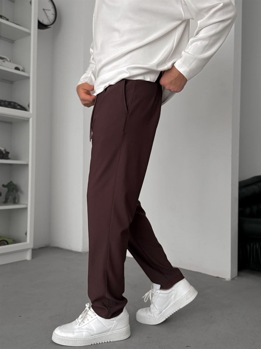 Coffee Straight Fit Textured Trousers TW-1011
