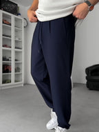 Navy Straight Fit Textured Trousers TW-1011