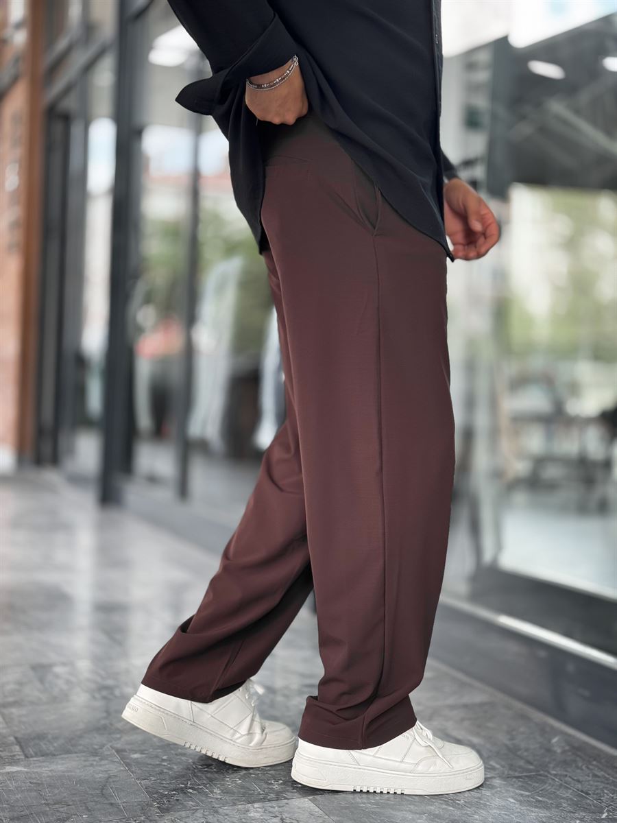 Coffee Brown Waffle Fabric Lycra Baggy Pants JJ-247