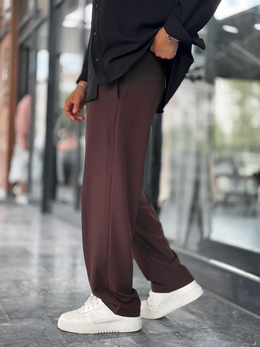 Coffee Brown Waffle Fabric Lycra Baggy Pants JJ-247