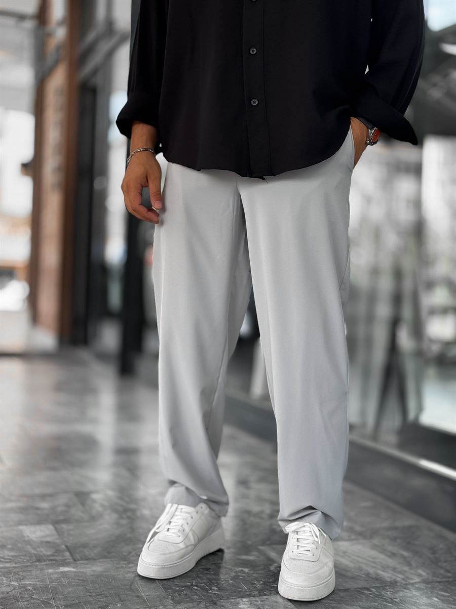 Grey Waffle Fabric Lycra Baggy Pants JJ-247