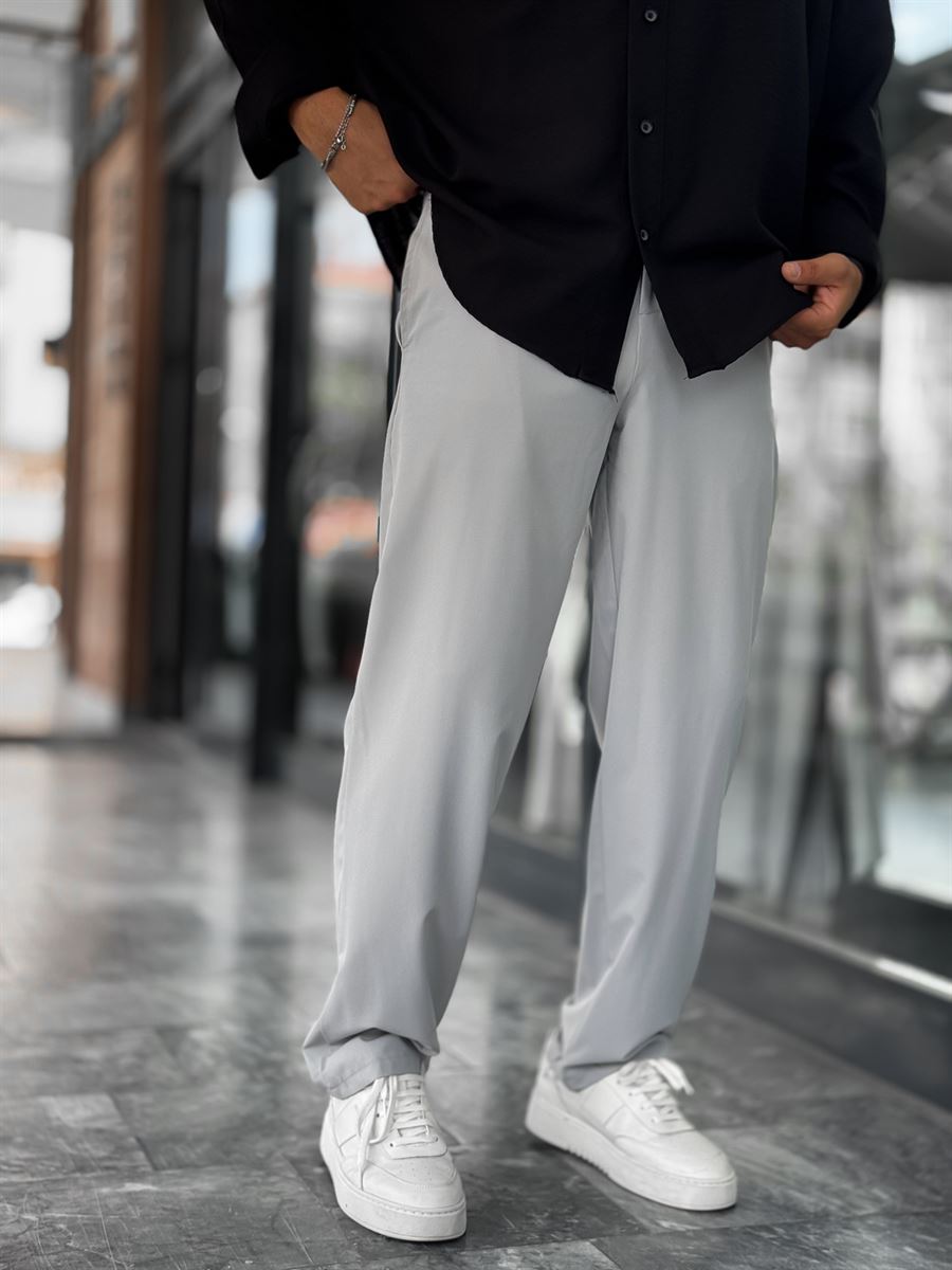 Grey Waffle Fabric Lycra Baggy Pants JJ-247