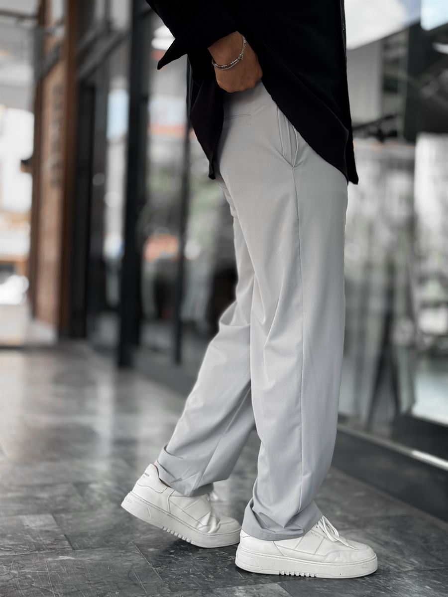 Grey Waffle Fabric Lycra Baggy Pants JJ-247