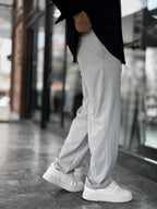 Grey Waffle Fabric Lycra Baggy Pants JJ-247