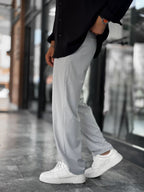 Grey Waffle Fabric Lycra Baggy Pants JJ-247