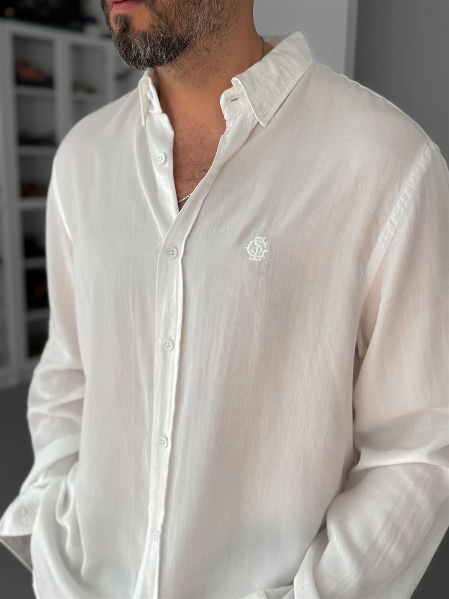 White Embroidered Tencel Oversize Shirt G-5792