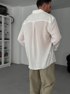 White Embroidered Tencel Oversize Shirt G-5792