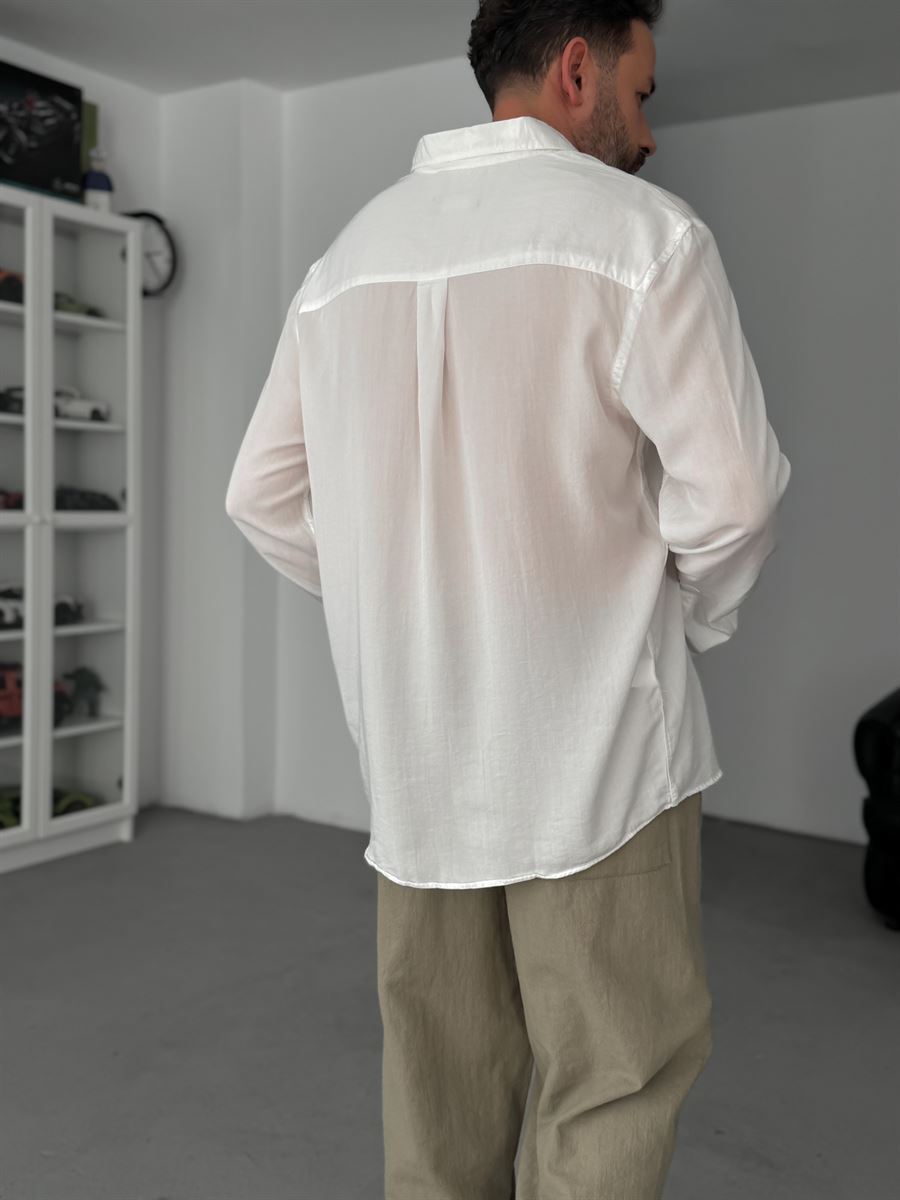 White Embroidered Tencel Oversize Shirt G-5792