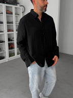 Black Embroidered Tencel Oversize Shirt G-5792