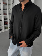 Black Embroidered Tencel Oversize Shirt G-5792