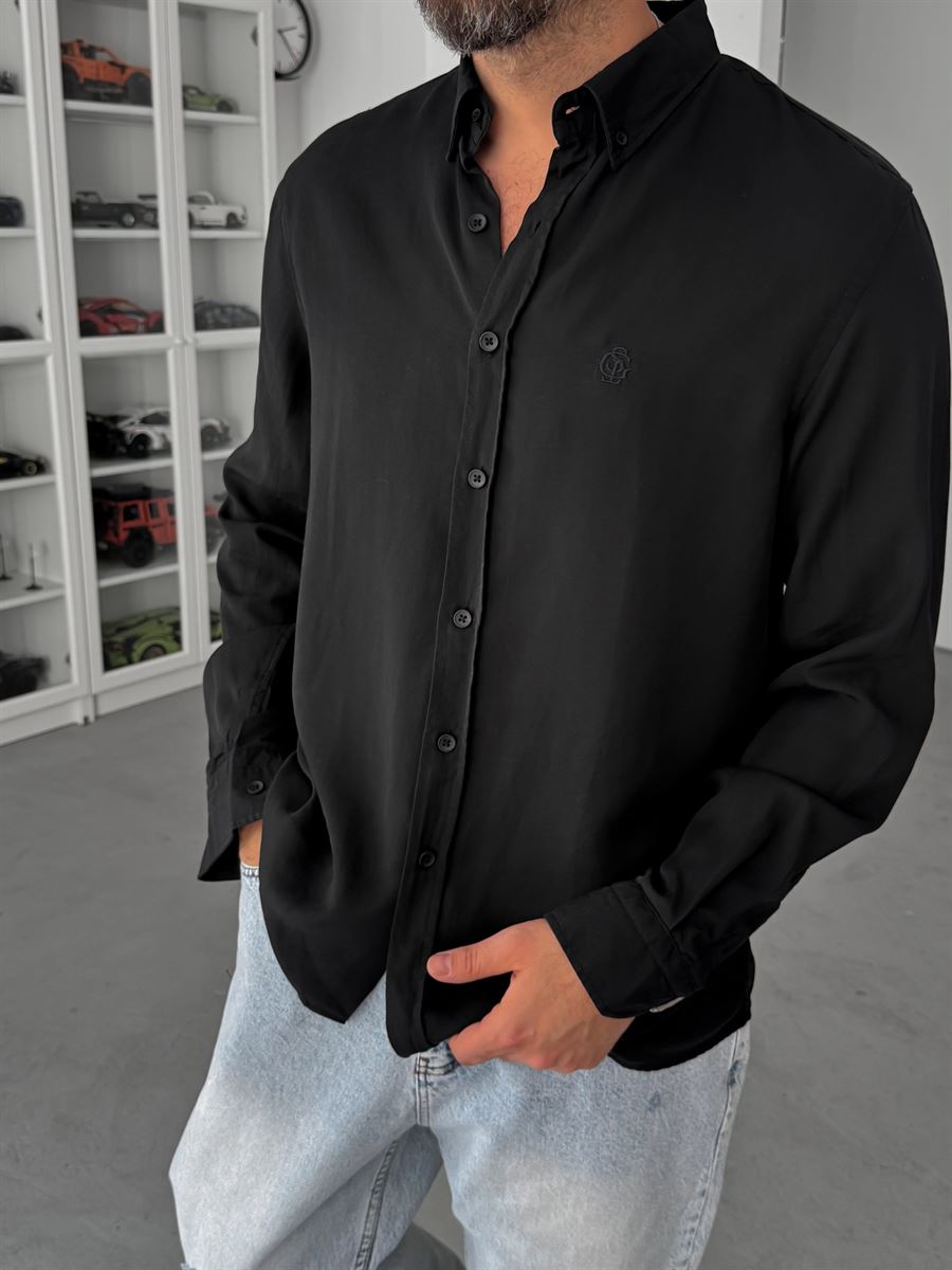Black Embroidered Tencel Oversize Shirt G-5792