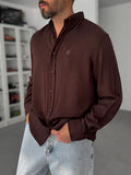 Coffee Embroidered Tencel Oversize Shirt G-5792