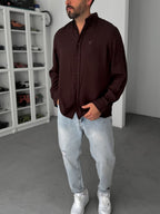 Coffee Embroidered Tencel Oversize Shirt G-5792