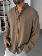 Light Brown Embroidered Tencel Oversize Shirt G-5792