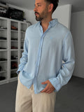 Light Blue Embroidered Tencel Oversize Shirt G-5792