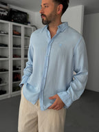 Light Blue Embroidered Tencel Oversize Shirt G-5792