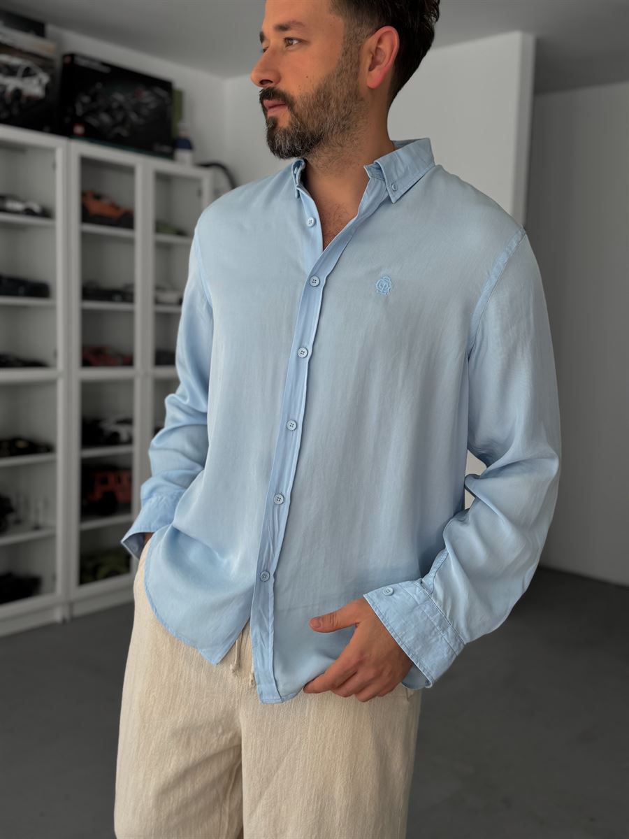 Light Blue Embroidered Tencel Oversize Shirt G-5792