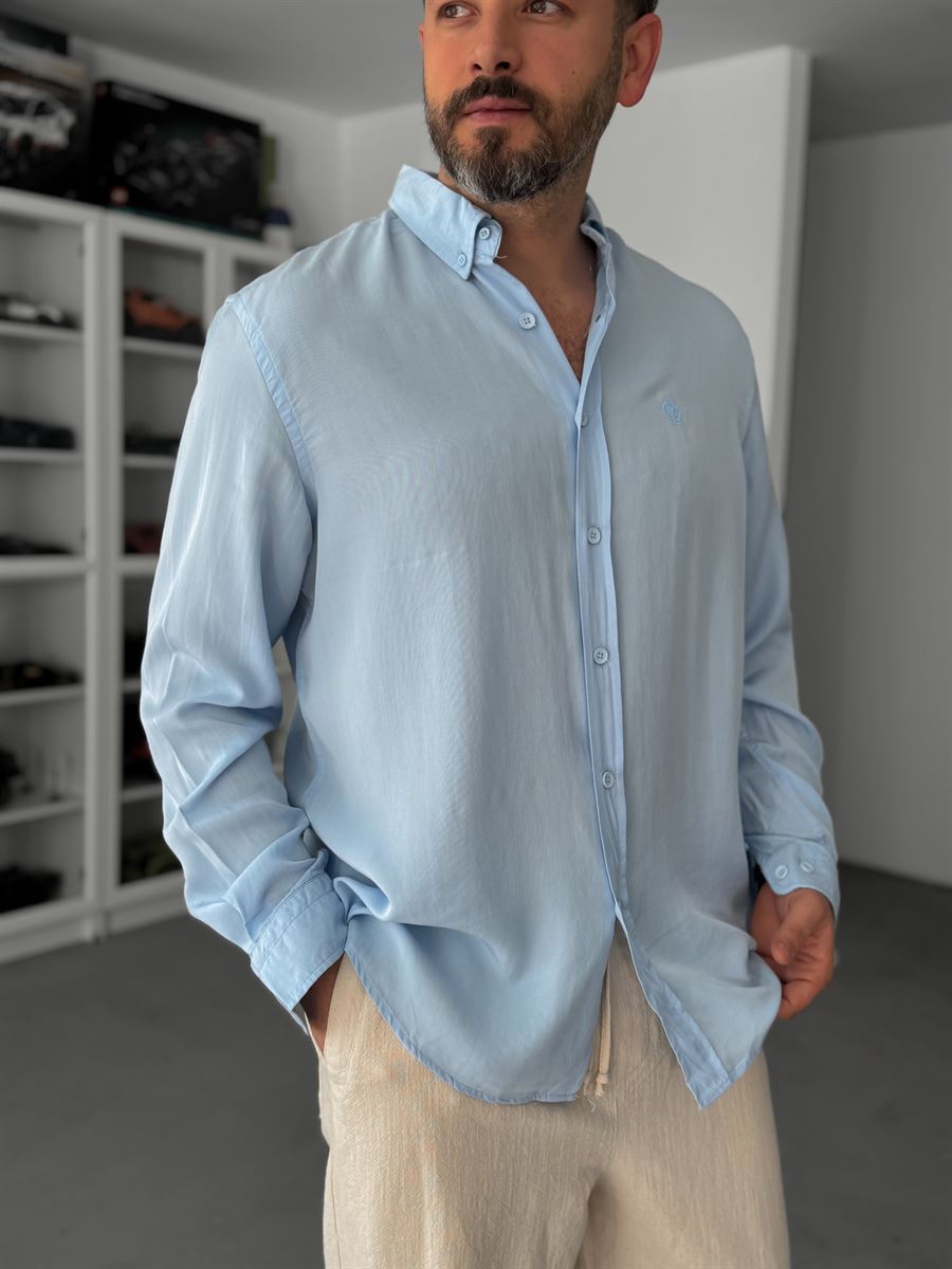 Light Blue Embroidered Tencel Oversize Shirt G-5792