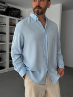Light Blue Embroidered Tencel Oversize Shirt G-5792