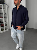 Navy Embroidered Tencel Oversize Shirt G-5792