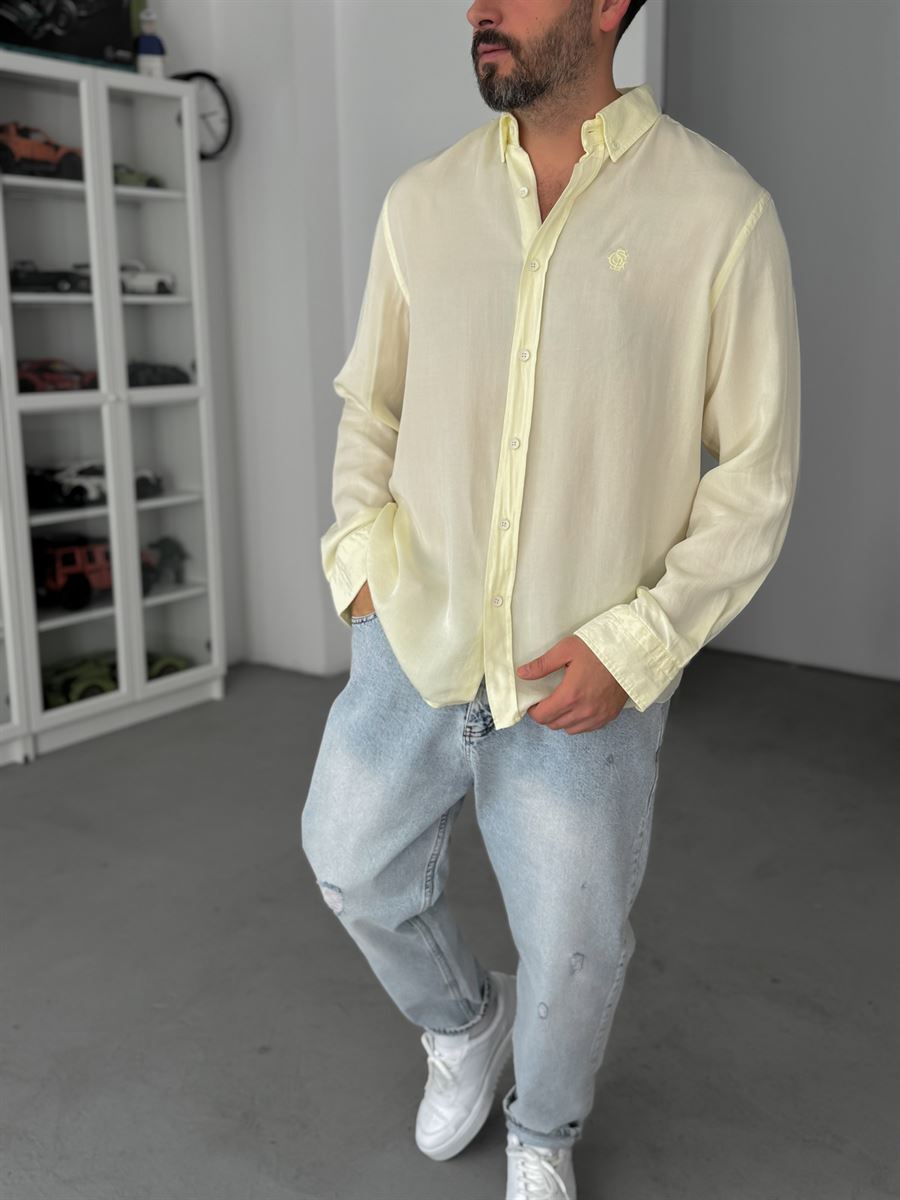 Yellow Embroidered Tencel Oversize Shirt G-5792