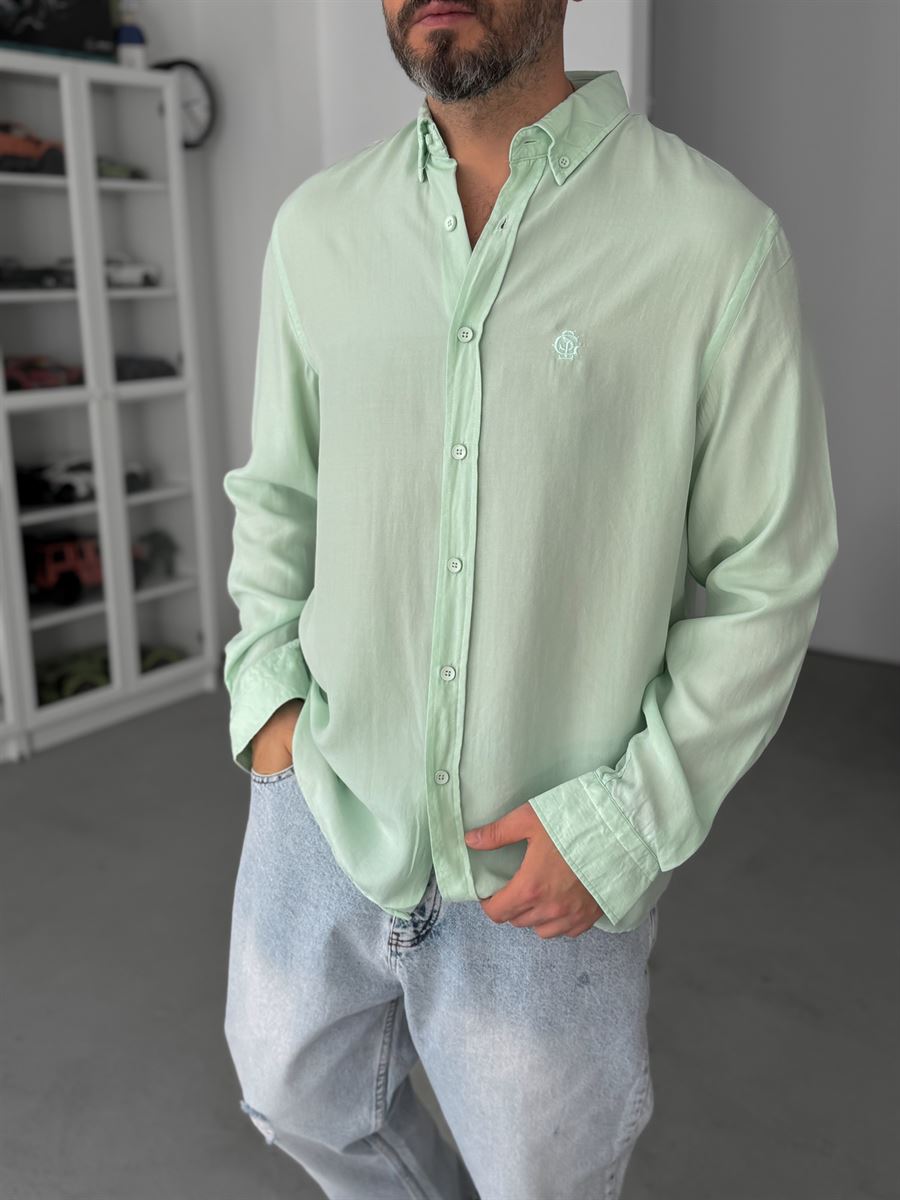 Light Green Embroidered Tencel Oversize Shirt G-5792