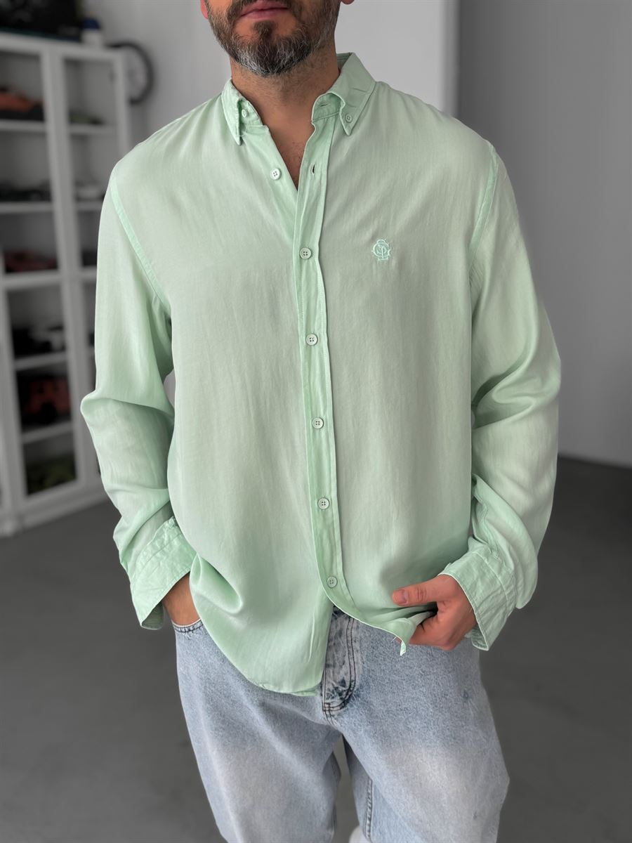 Light Green Embroidered Tencel Oversize Shirt G-5792