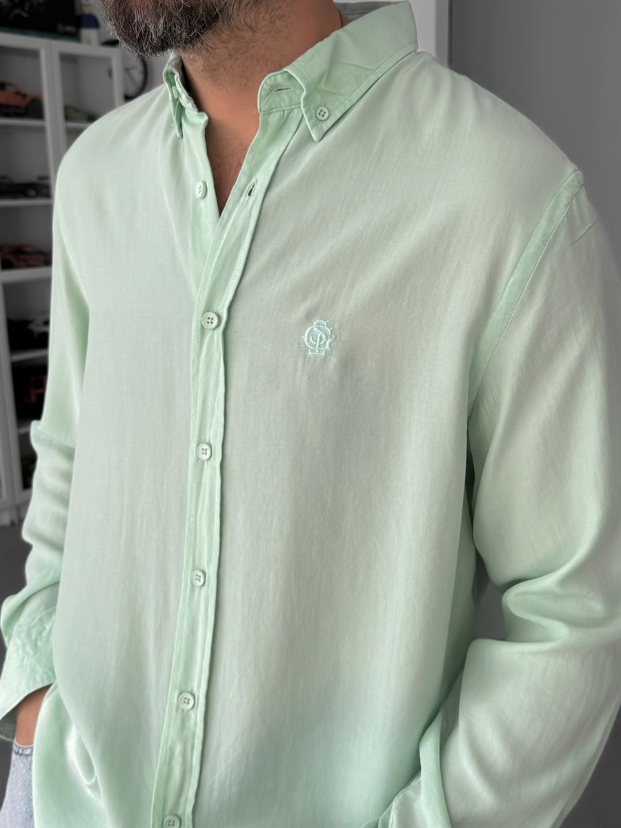 Light Green Embroidered Tencel Oversize Shirt G-5792
