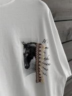 White Tassel Horse Print Oversize T-Shirt SW-5106
