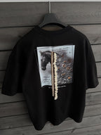 Black Tassel Horse Print Oversize T-Shirt SW-5106