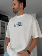 White Self-Embroidered Back Print Oversize T-Shirt SW-5056