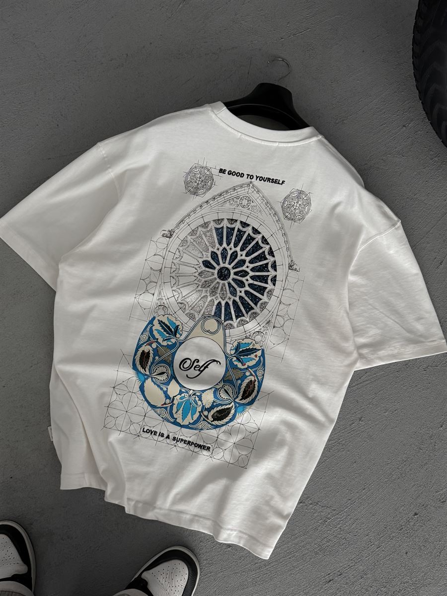 White Self-Embroidered Back Print Oversize T-Shirt SW-5056