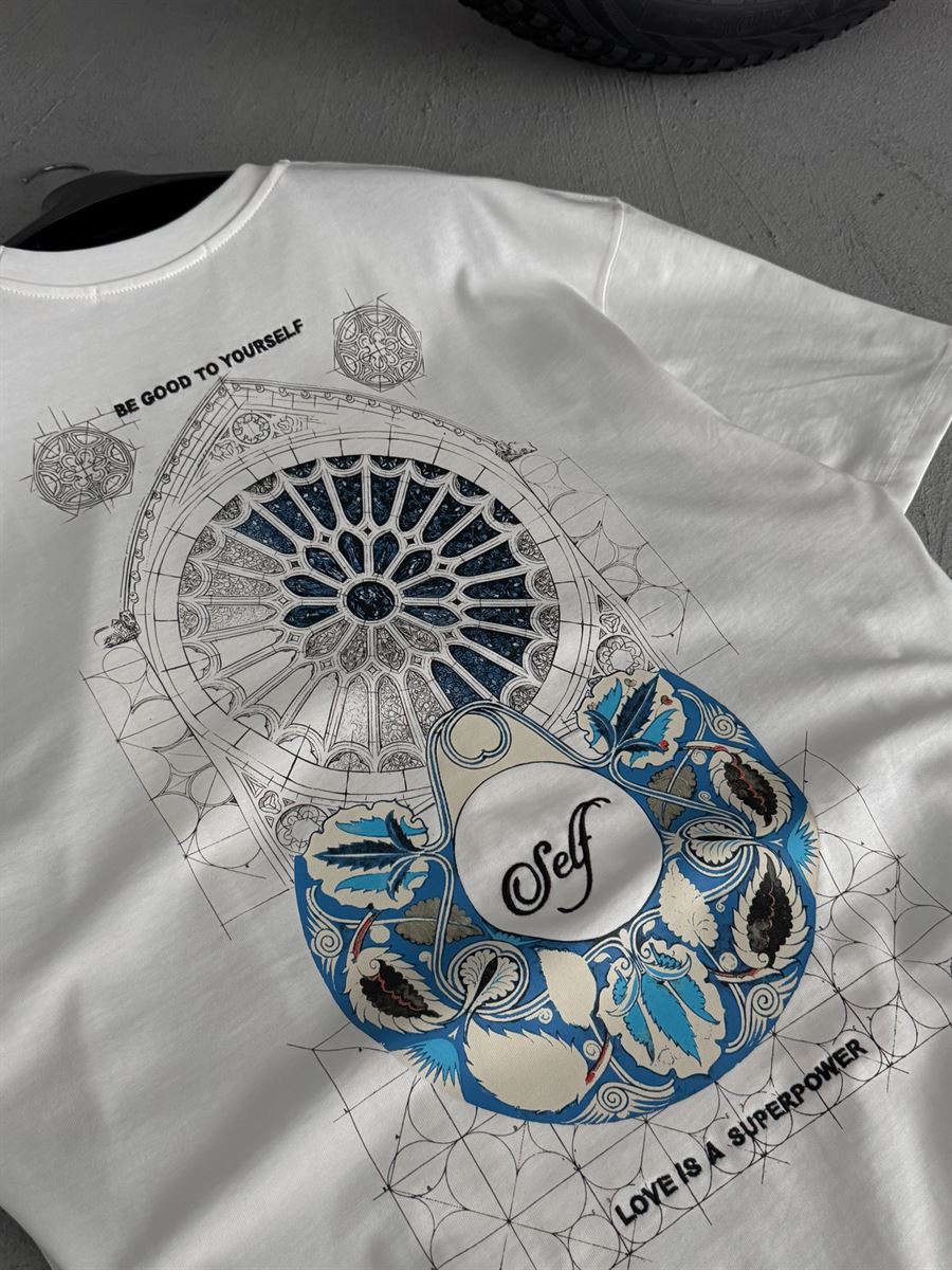 White Self-Embroidered Back Print Oversize T-Shirt SW-5056