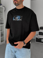 Black Self-Embroidered Back Print Oversize T-Shirt SW-5056