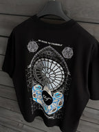 Black Self-Embroidered Back Print Oversize T-Shirt SW-5056